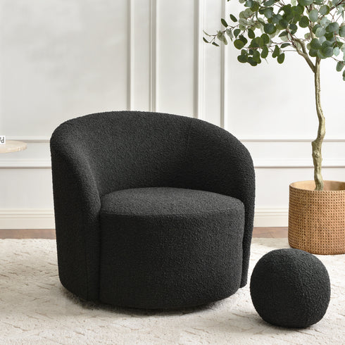 Everitte Bouclé Swivel Barrel Chair - Charcoal Modern Swivel Chair | Swivel Accent Chairs | Kinwell Furniture | Swivel Armchairs